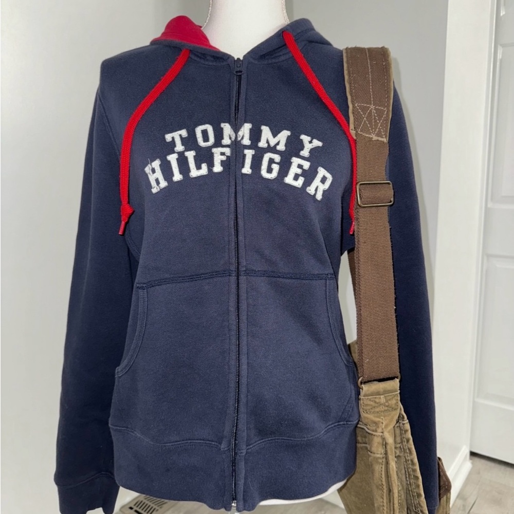 Vintage Tommy Hilfiger Spell Out Zip Up Hoodie